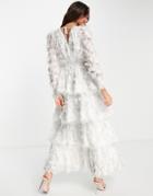 Y.a.s Bridal Textured Maxi Dress With Tie Back In White