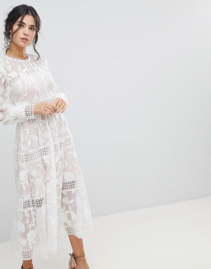 Forever New Floral Organza Sheer Midaxi Dress - White