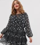 Simply Be Tiered Ruffle Dress In Black Floral-multi