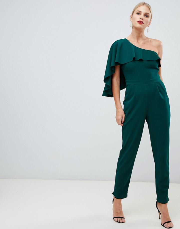 City Goddess One Sleeve Wide Leg Jumpsuit - Green