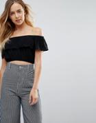 Brave Soul Cuba Off Shoulder Crop Top - Black