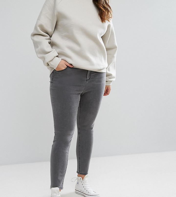 Asos Design Curve Ridley High Waist Skinny Jeans In Slated Gray - Black