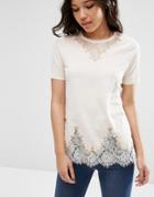 Asos Lace Mix Longline T-shirt - Pink