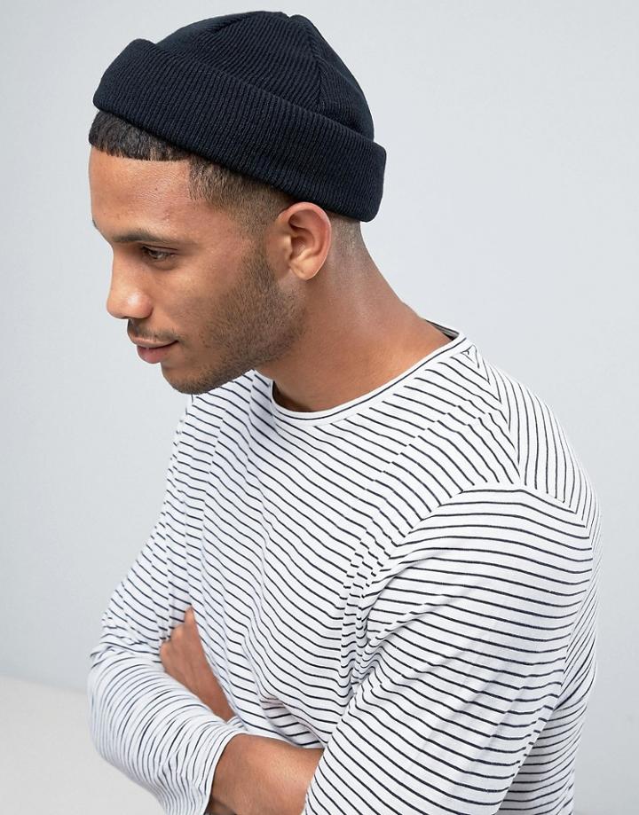 Asos Design Mini Fisherman Beanie In Black - Black