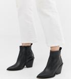 River Island Leather Western Boots With Chunky Heel In Black - Black