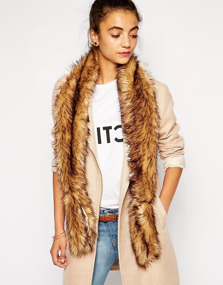 Liquorish Faux Fur Infinity Brown Scarf - Brown