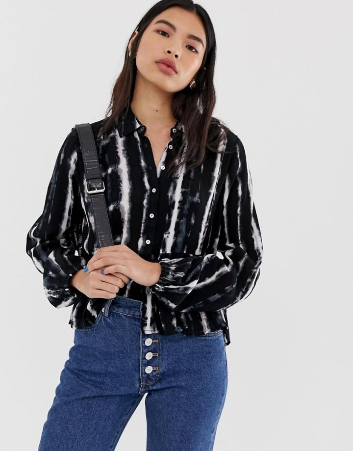 Stradivarius Frill Bottom Vneck Blouse In Multi - Multi