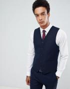 Gianni Feraud Slim Fit Large Navy Herringbone Wool Blend Vest - Navy