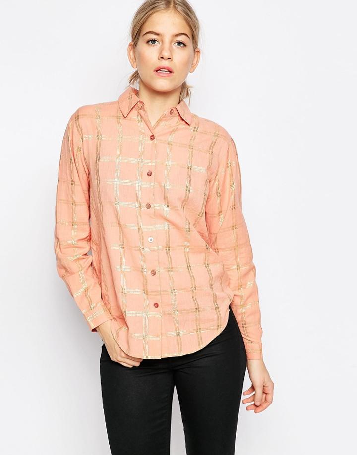 Ganni Natasha Check Shirt In Rose Dawn - Rose Dawn