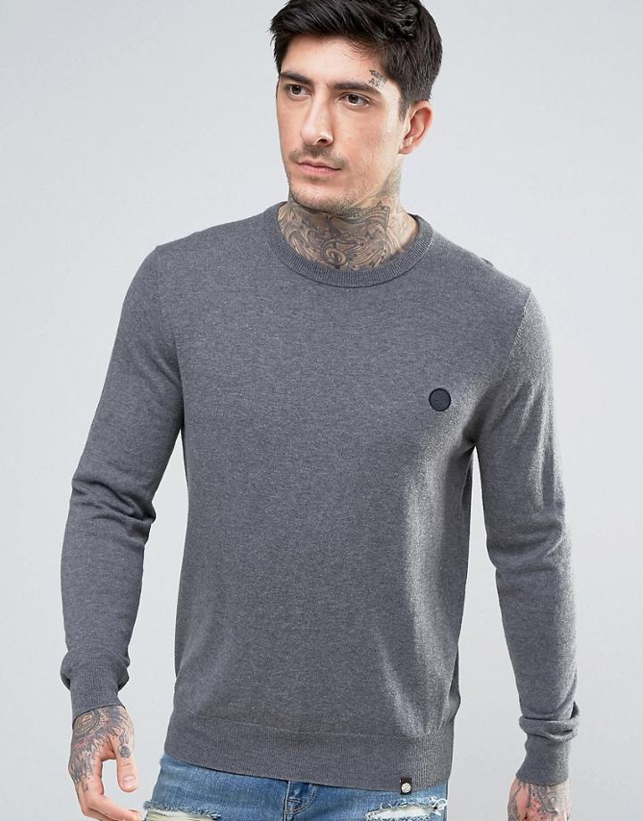 Pretty Green Crew Sweater Slim Fit Small Logo In Charcoal - Gray