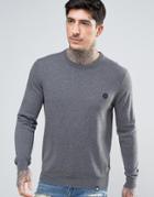 Pretty Green Crew Sweater Slim Fit Small Logo In Charcoal - Gray