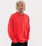Collusion Collared Sweatshirt In Red - Red