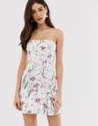 Asos Design Floral Crop Top Pep Hem Mini Dress - Multi