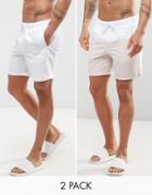 Asos Swim Shorts 2 Pack In Pink & White In Mid Length Save - Multi