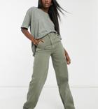 Asos Design Tall Slouchy Chino Pants In Khaki-green
