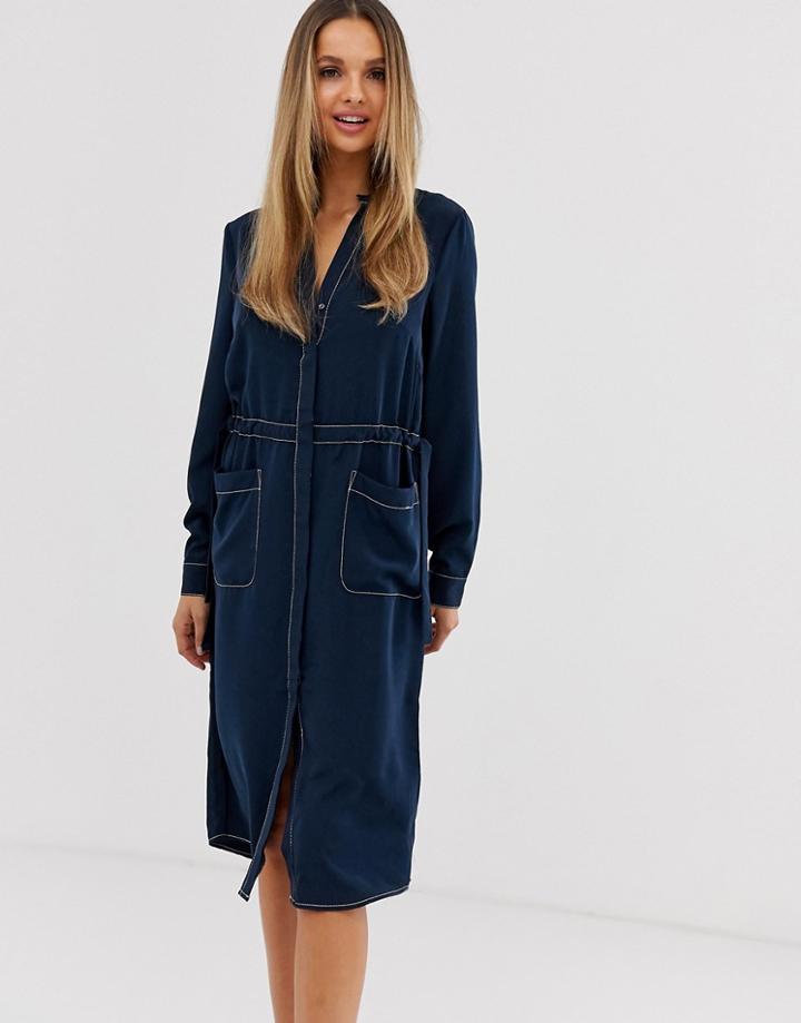 Vila Contrast Stitching Shirt Dress-navy