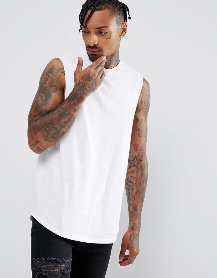 Asos Longline Tank With Dropped Armhole And Curve Hem In White - White