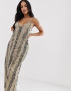 Asos Design Plisse Plunge Cami Maxi Dress In Snake Print - Multi