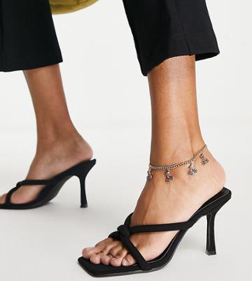 Public Desire Wide Fit Thalia Knot Mid Heel Sandals In Black