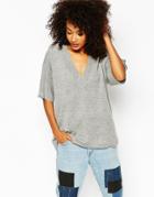 Monki Knitted Plunge Neck Tunic - Gray