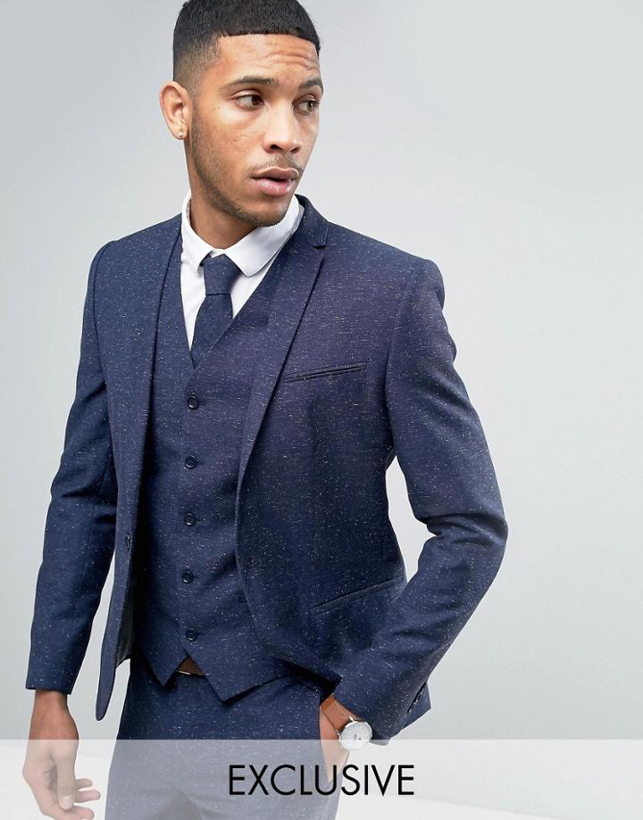 Noak Skinny Suit Jacket In Linen Nepp - Navy