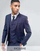 Noak Skinny Suit Jacket In Linen Nepp - Navy
