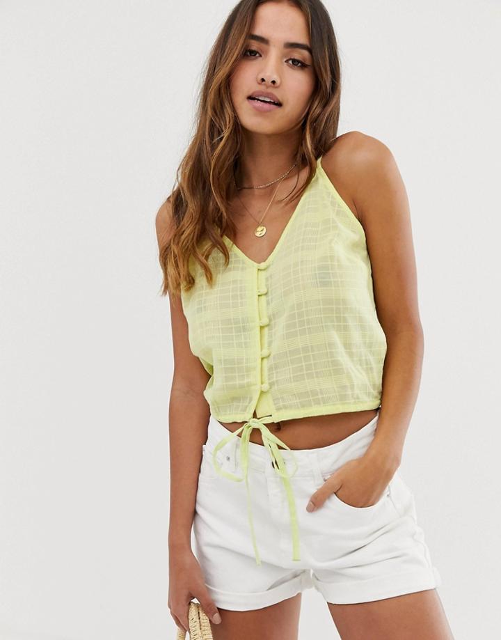 Asos Design Cami Button Front Sun Top In Grid Check - Yellow