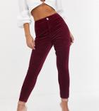 Asos Design Petite Rivington High Waist Jeggings In Oxblood Velvet-purple