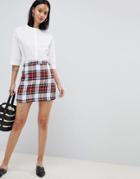 Asos Design Tailored A-line Mini Skirt In Red Check - Multi