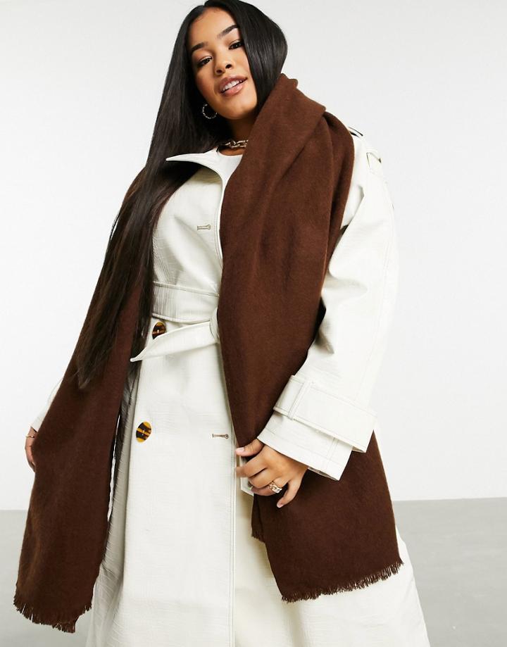 Asos Design Supersoft Long Woven Scarf With Raw Edge In Dark Brown