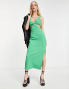 Topshop Textured Knot Front Midi Dress In Green