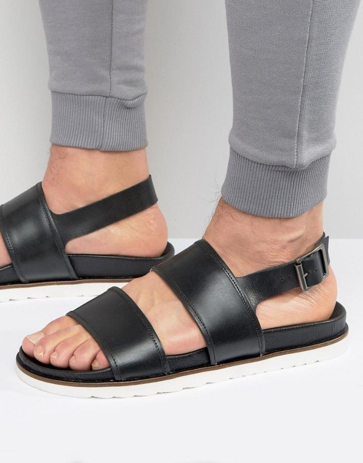Asos Sandals In Black Leather With Wedge Sole - Black