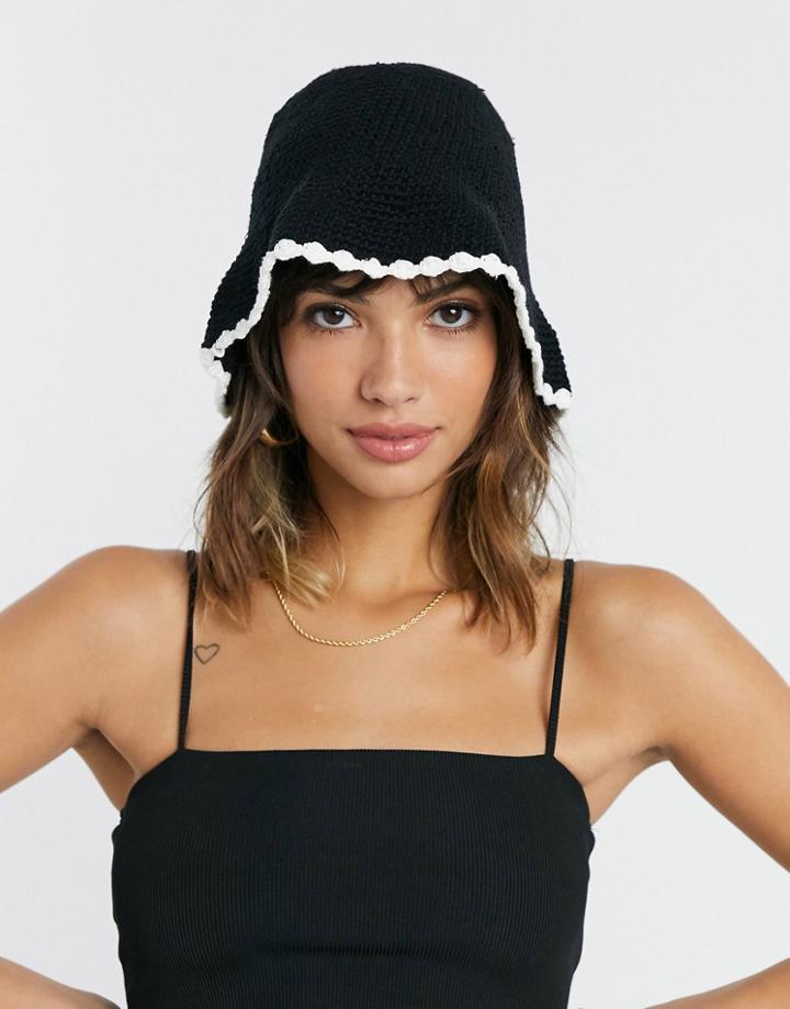 Asos Design Crochet Knit Bucket Hat In Black