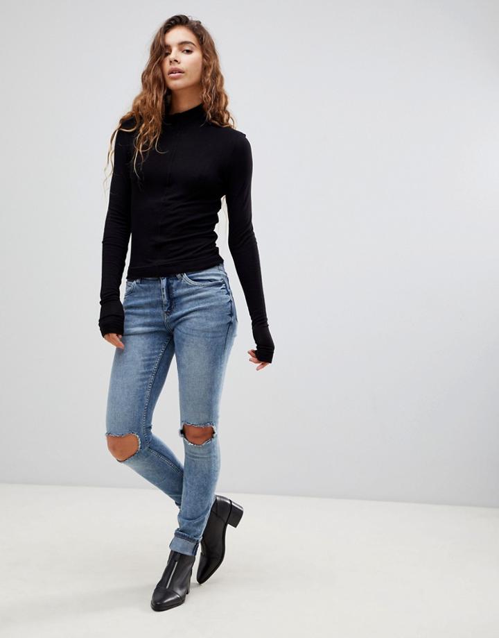 Cheap Monday Original Tight Fit Jean With Busted Knees - Blue