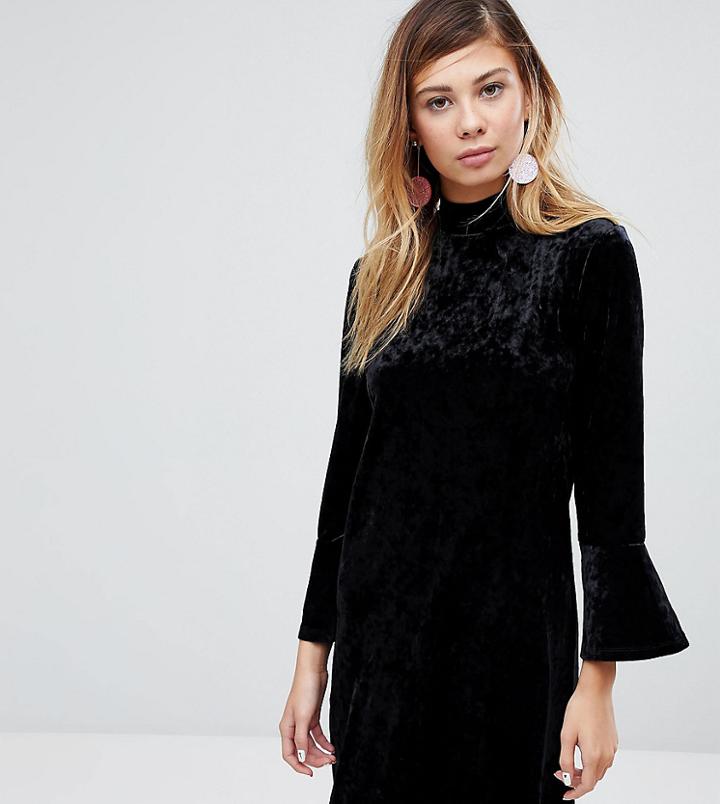 Monki High Neck Velvet Dress-black