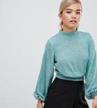 Fashion Union Petite High Neck Knitted Long Sleeve Top - Green