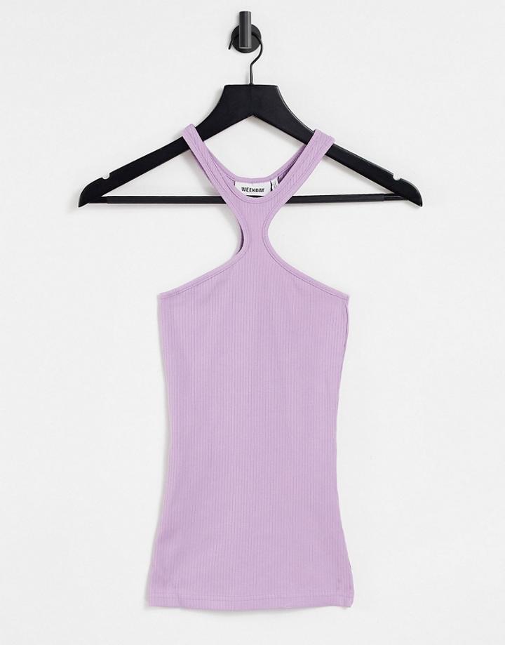 Weekday Racerfront Organic Cotton Top In Light Purple