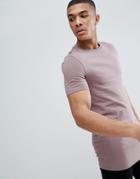 Asos Design Longline Muscle Fit T-shirt With Crew Neck And Stretch - Brown