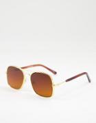 Spitfire Born To Lose Aviator Sunglasses In Gold With Brown Lens