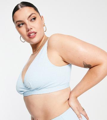 Peek & Beau Curve Exclusive Triangle Bikini Top In Baby Blue Scrunch