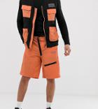 Crooked Tongues Woven Cargo Shorts In Orange With Straps - Orange