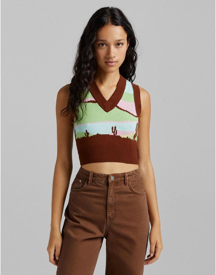 Bershka Retro Graphic Print Vest In Multi