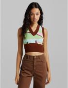 Bershka Retro Graphic Print Vest In Multi