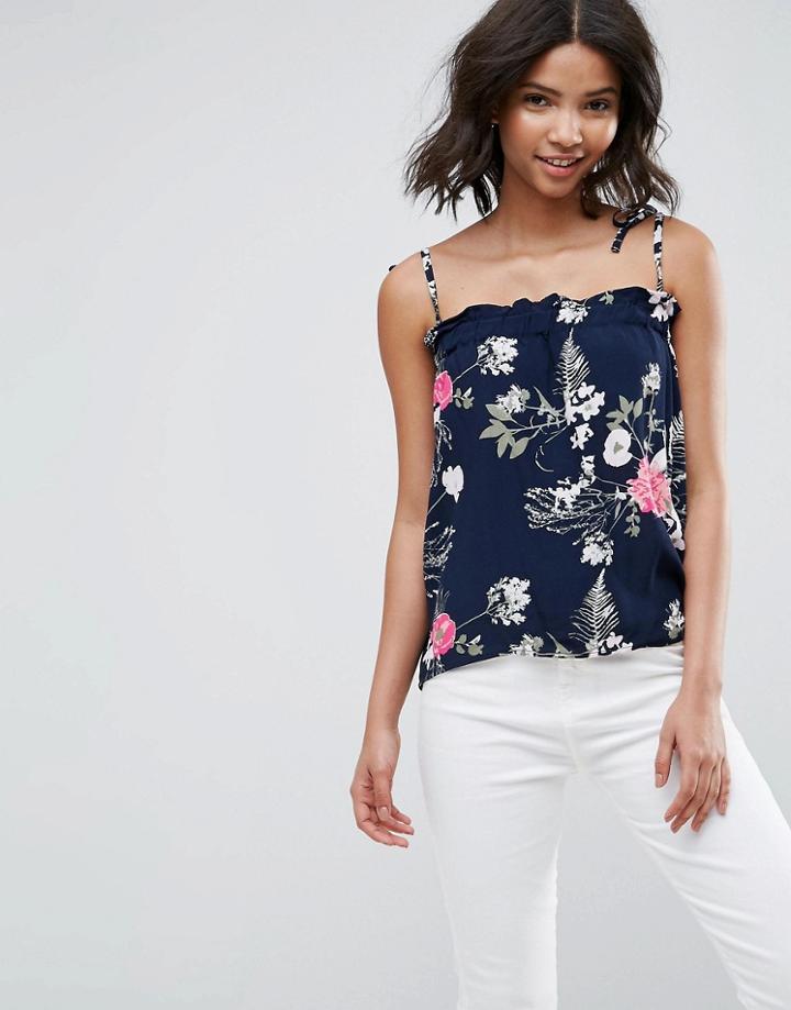 Pieces Emi Floral Print Cami Top - Navy