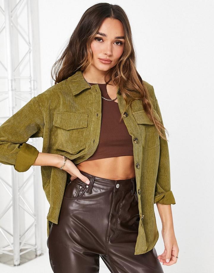 Vero Moda Oversized Cord Shacket In Khaki-green