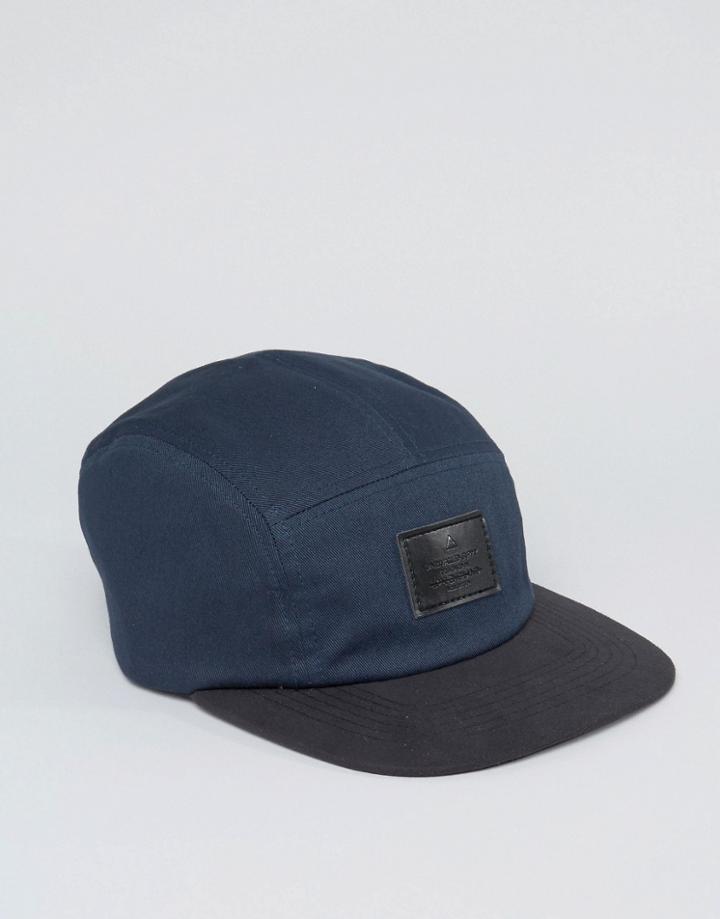 Asos 5 Panel Cap In Navy With Black Peak - Navy
