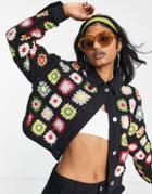 Bershka Crochet Floral Print Jacket In Multi