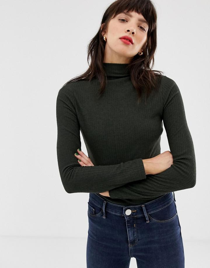 River Island High Neck Top In Khaki-green