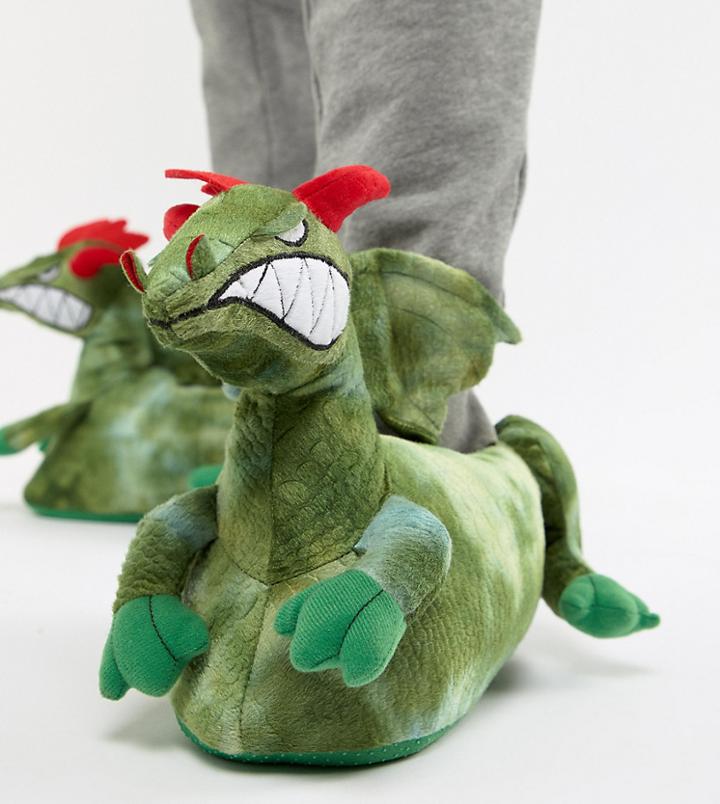 Asos Design Dragon Slippers In Green - Green