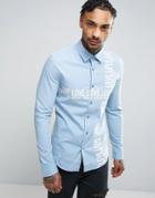 Love Moschino Shirt With Text Print In Slim Fit - Blue